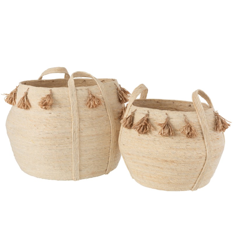 SET DE 2 PANIER BOULE FLOCHES MAÏS MARRON CLAIR/NATUREL