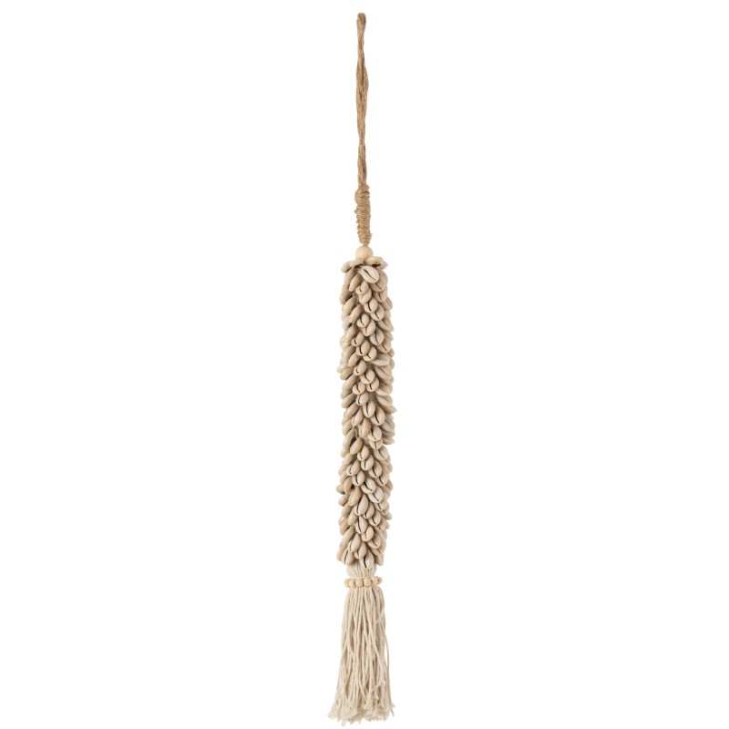 Suspensión de conchas decorativas con temática marina en rafia natural de 6x6x66 cm