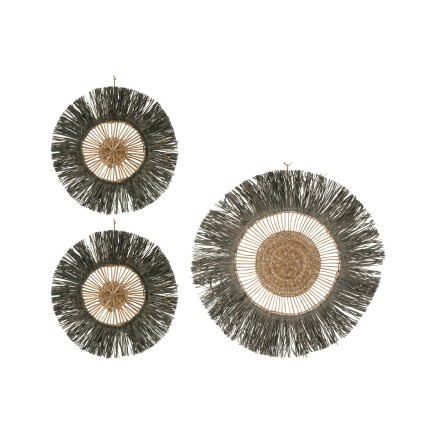 Lot de 3 décorations murales rondes en raphia gris 67x67x5 cm