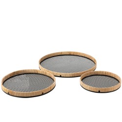 Set de 3 plateaux ronds en métal noir 50x50x4 cm