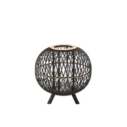 Farol bola sobre base de madera negra 43x43x43 cm