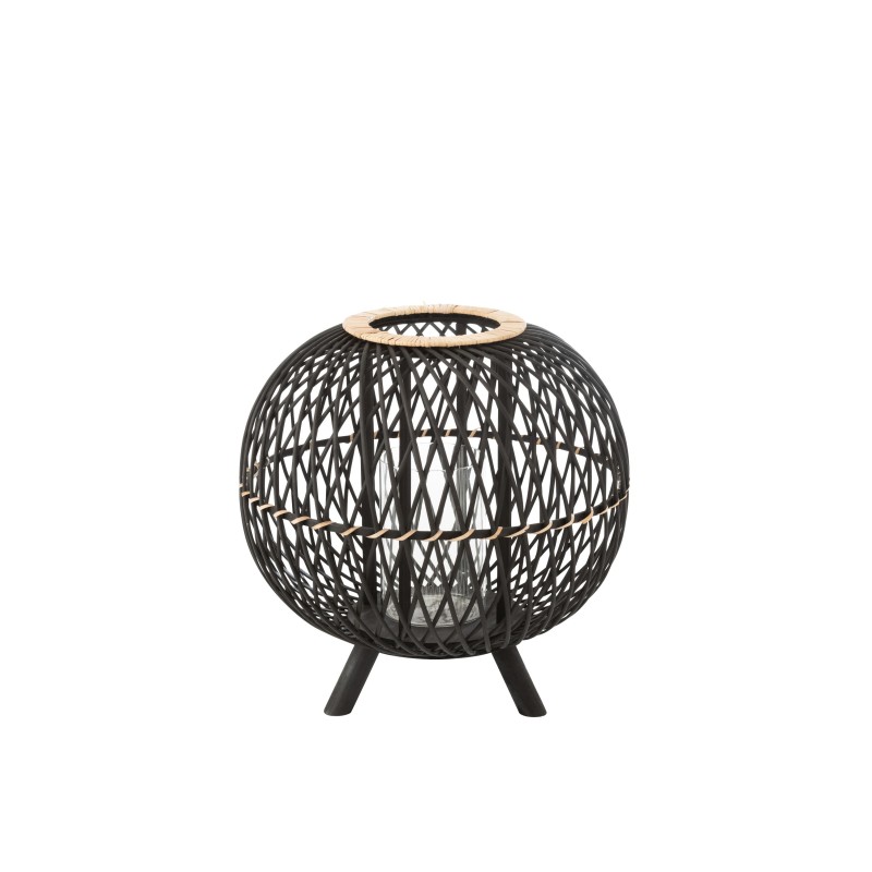 Lanterne boule sur pied en bois noir 43x43x43 cm Lanterne boule sur pied en bois noir 43x43x43 cm