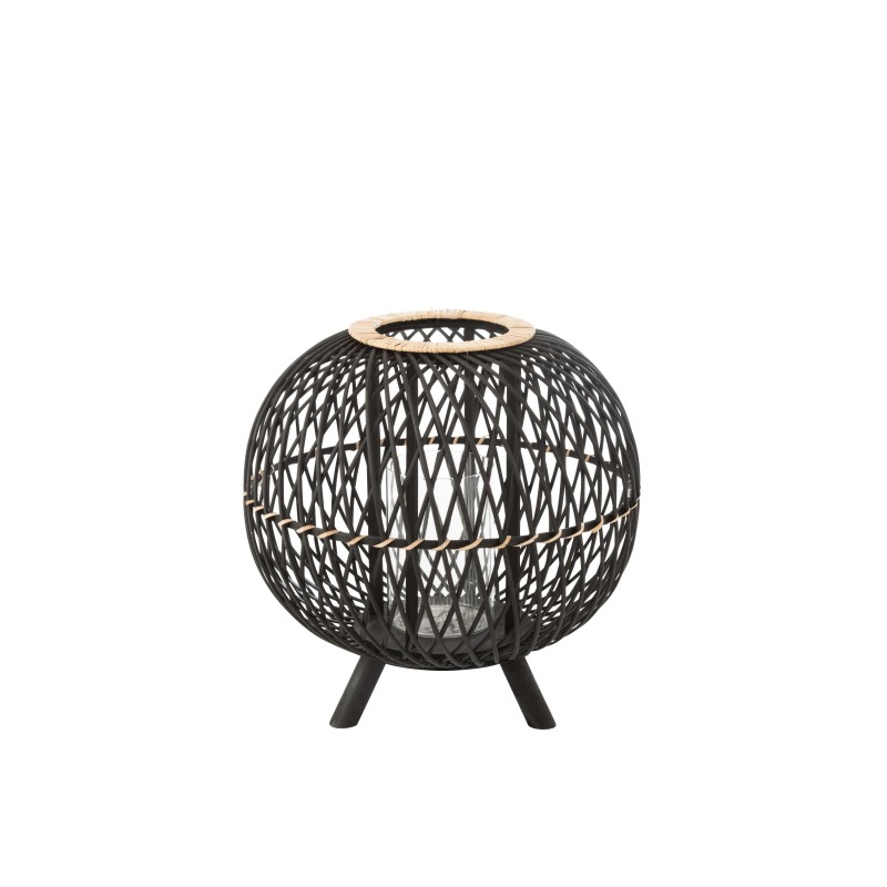 Lanterne boule sur pied en bois noir 43x43x43 cm