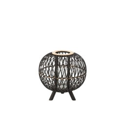 Lanterna a sfera su base di legno nero 38x38x39 cm