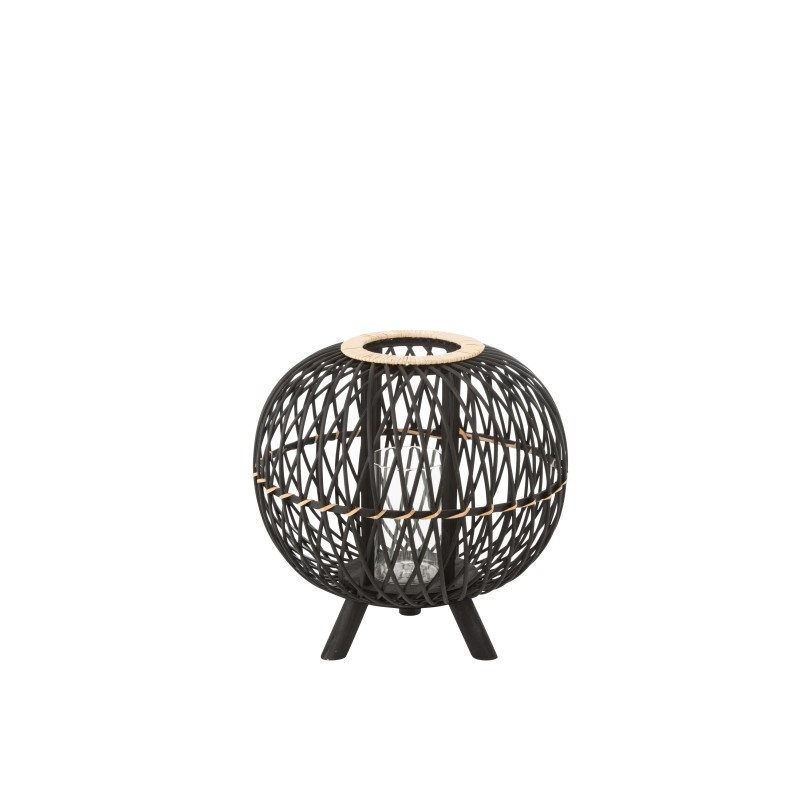 Lanterne boule sur pied en bois noir 38x38x39 cm