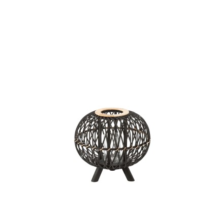 Farol bola sobre base de madera negra 33x33x32 cm