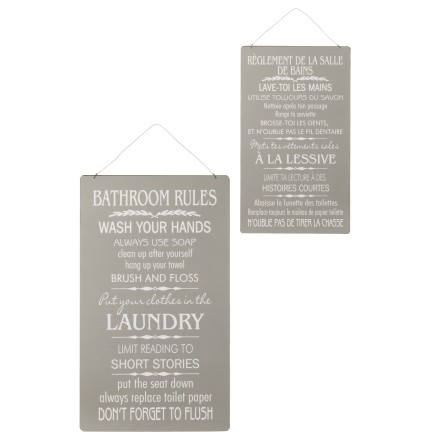 Lot de 2 pancartes salle de bain en métal gris 34x3x56cm