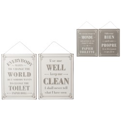 Lot de 2 pancarte toilettes anglais et français en métal blanc et gris 30x40cm