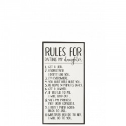Cartel de reglas para mi hija de madera blanca de 32x62cm
