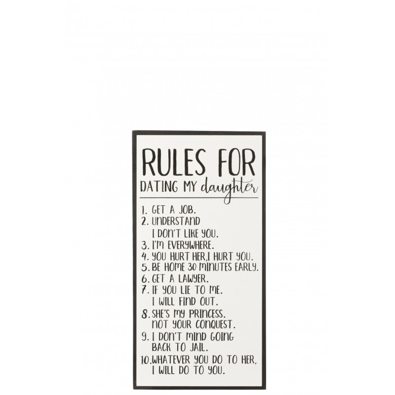 Pancarte règles pour ma fille en bois blanc 32x62cm