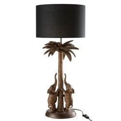 Lampe avec pied palmier et éléphants en résine marron 34x34x75 cm