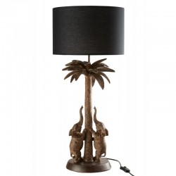 Lámpara con base de palmera y elefantes de resina marrón 34x34x75 cm