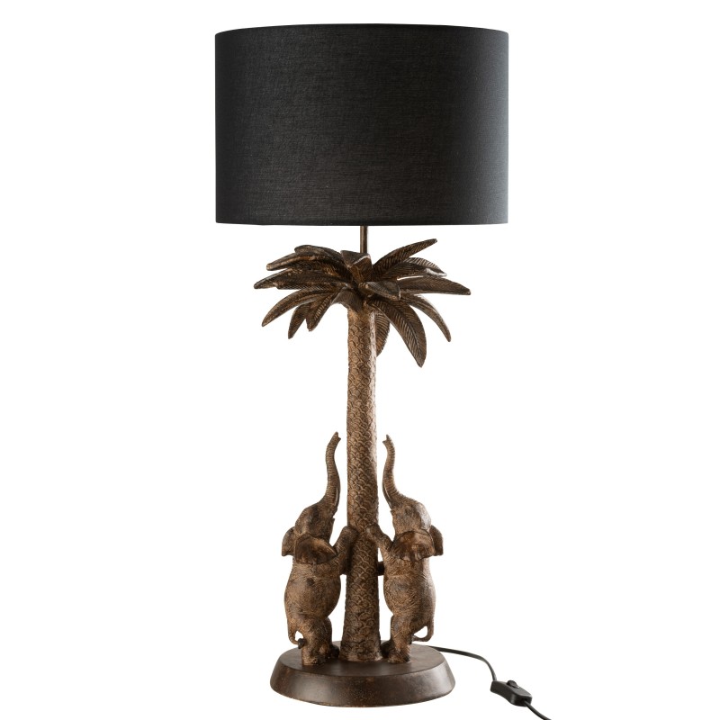 Lampe avec pied palmier et éléphants en résine marron 34x34x75 cm Lampe avec pied palmier et éléphants en résine marron 34x34x75 cm
