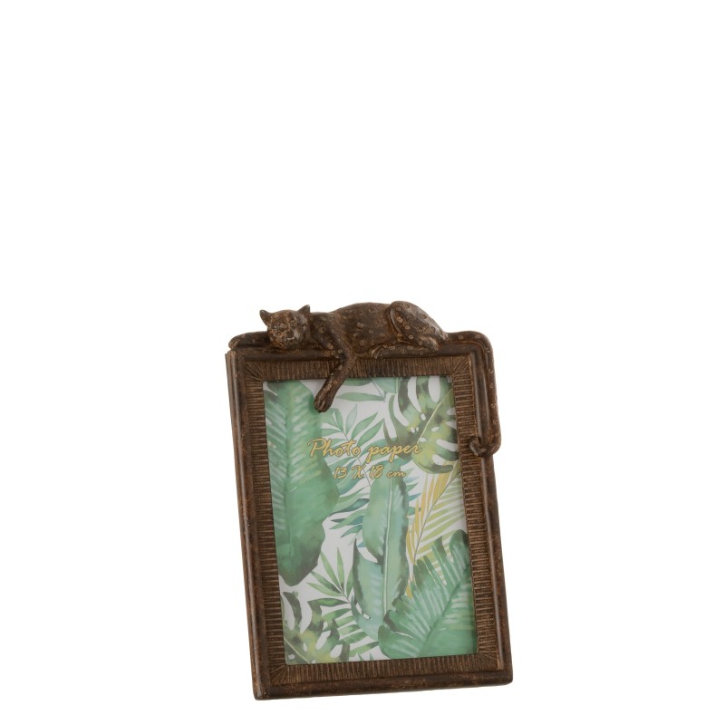 Cadre photo avec léopard en résine marron 16x2x22 cm