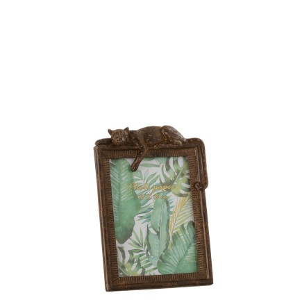 Cadre photo avec léopard en résine marron 16x2x22 cm