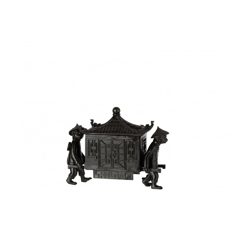 Mono con templo oriental de resina negro 27x11x21 cm
