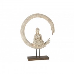 Bouddha dans cercle sur socle en résine beige 13x45x61 cm