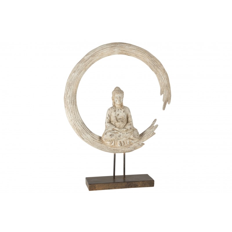 Bouddha dans cercle sur socle en résine beige 13x45x61 cm