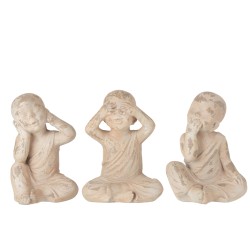 Set de 3 moines de la sagesse en résine beige 20x20x32 cm