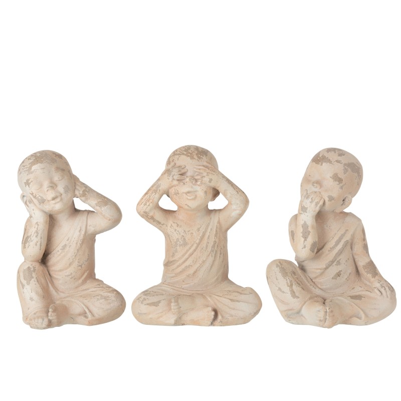 Conjunto de 3 monjes de la sabiduría en resina beige de 20x20x32 cm