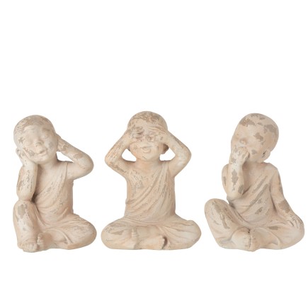 Set de 3 moines de la sagesse en résine beige 20x20x32 cm