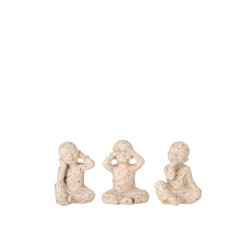 Set de 3 moines de la sagesse en résine beige 14x13x19 cm