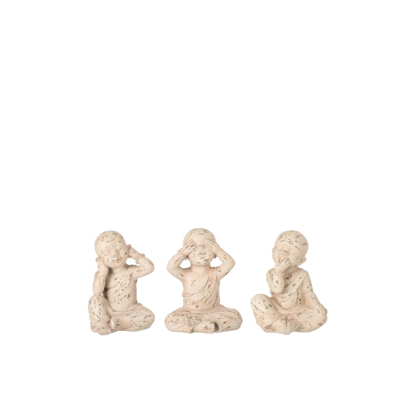 Conjunto de 3 monjes de la sabiduría en resina beige de 14x13x19 cm