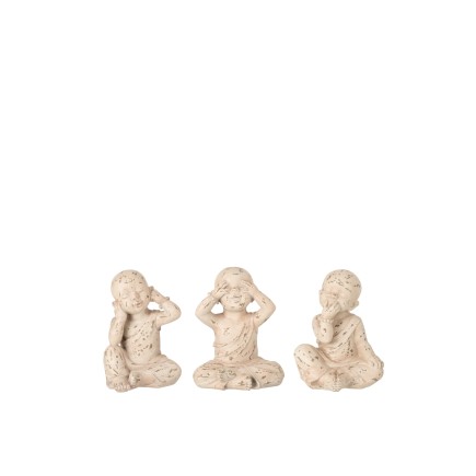 Set de 3 moines de la sagesse en résine beige 14x13x19 cm