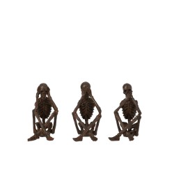 Set de 3 squelettes de la sagesse en résine bronze 18x13x23 cm
