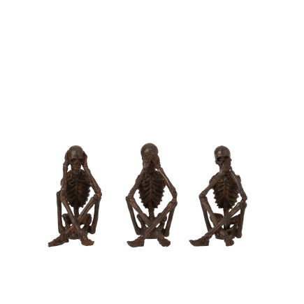 Set de 3 squelettes de la sagesse en résine bronze 18x13x23 cm