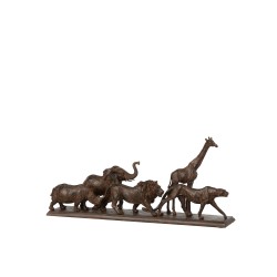 5 animaux sur socle en résine marron 50x9.5x22 cm