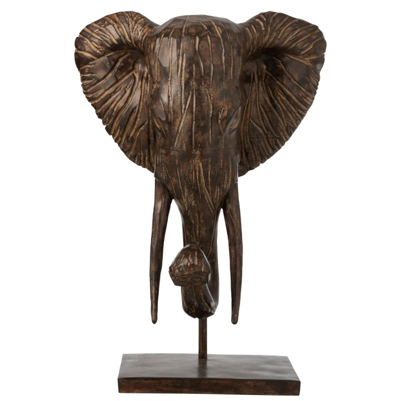 Cabeza de elefante en pedestal de resina marrón 52x38x76 cm