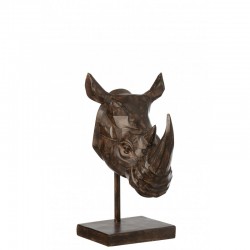 Tête de rhinocéros sur socle en résine marron 22x31x43 cm