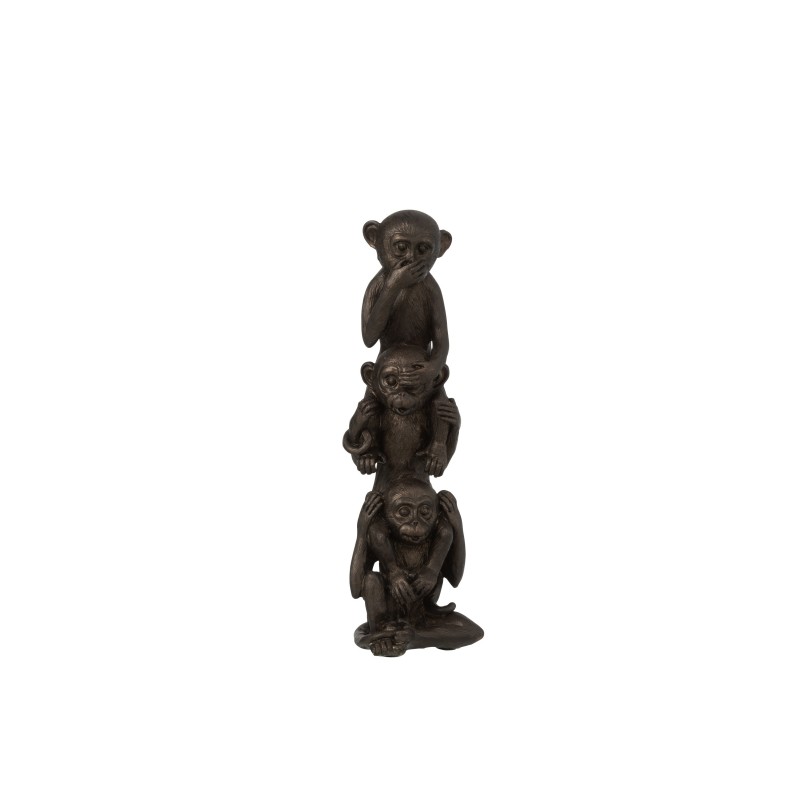 Singes de la sagesse sur épaule en résine marron 10x9x33 cm