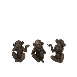 Set de 3 singes de la sagesse en résine marron 13x9x15 cm