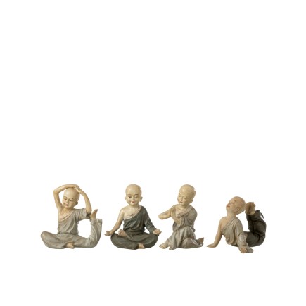 Set de 4 moines yoga en résine gris 13x9x15 cm