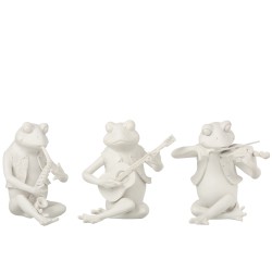 Set de 3 ranas sentadas en resina blanco 22x16x23 cm