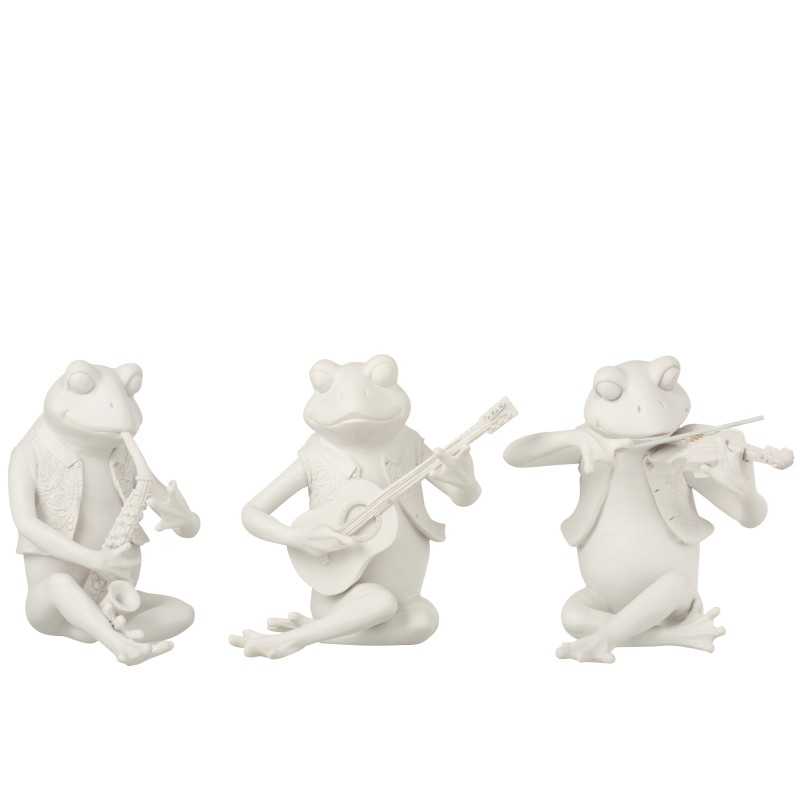 Set de 3 ranas sentadas en resina blanco 22x16x23 cm