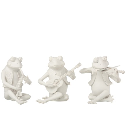 Set de 3 grenouilles assises en résine blanc 22x16x23 cm