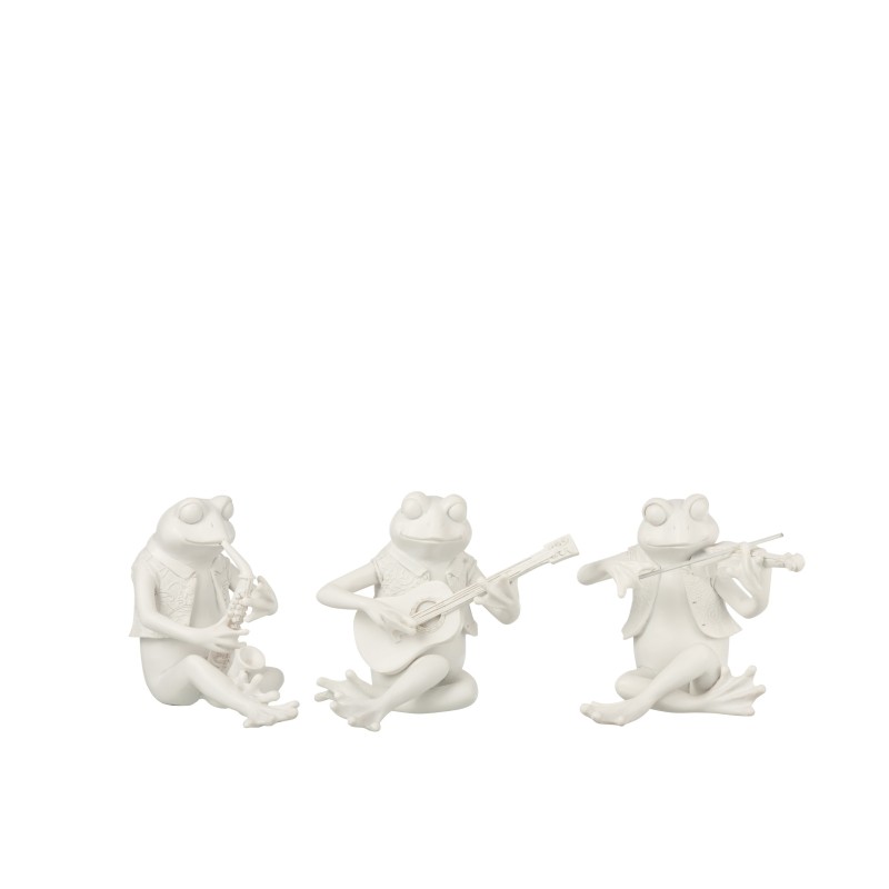 Conjunto de 3 ranas sentadas de resina blanco 16x14x15 cm