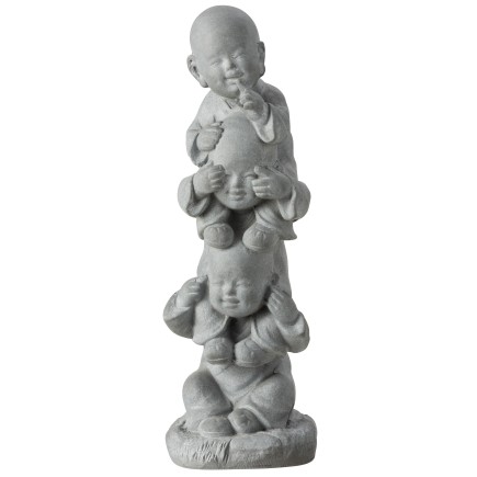 Monaci della saggezza sulle spalle in ceramica grigia 21x21x58 cm