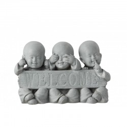 Pancarte welcome avec moines de la sagesse en céramique gris 42x17x27 cm