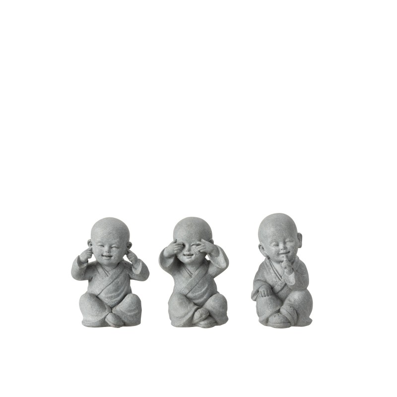 Conjunto de 3 monjes de la sabiduría en resina gris 11x9x16 cm