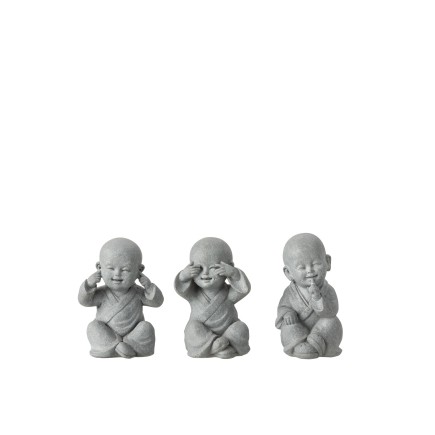 Conjunto de 3 monjes de la sabiduría en resina gris 11x9x16 cm