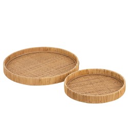 Set de 2 plateaux ronds en bois naturel 40x40x6 cm