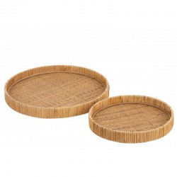 Set de 2 bandejas redondas de madera natural de 40x40x6 cm