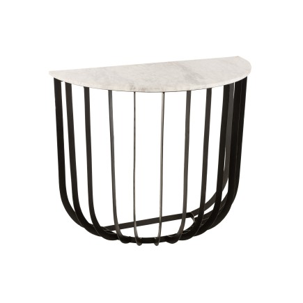 Console demi-lune avec pied métal en marbre blanc 92x46x80 cm