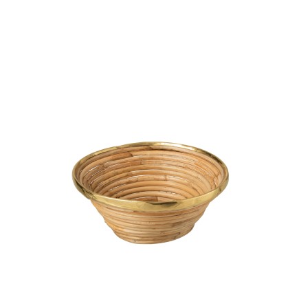 Cesta con borde dorado de madera natural de 29x29x13 cm
