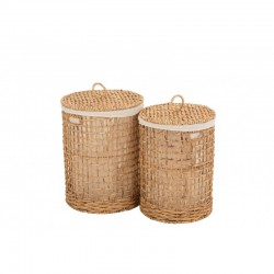 Set de 2 cestas con tapas de jacinto de agua natural de 37 y 42 cm