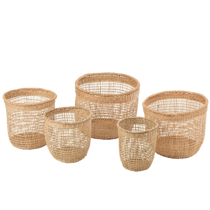 Set de 5 paniers en bois naturel 40x40x32 cm